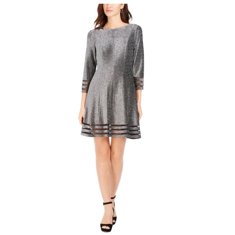 Women’s Formal Dress Cocktail Size 10P, 14P, 16W, 18W Silver Long Sleeve JHoward - Picture 10 of 14